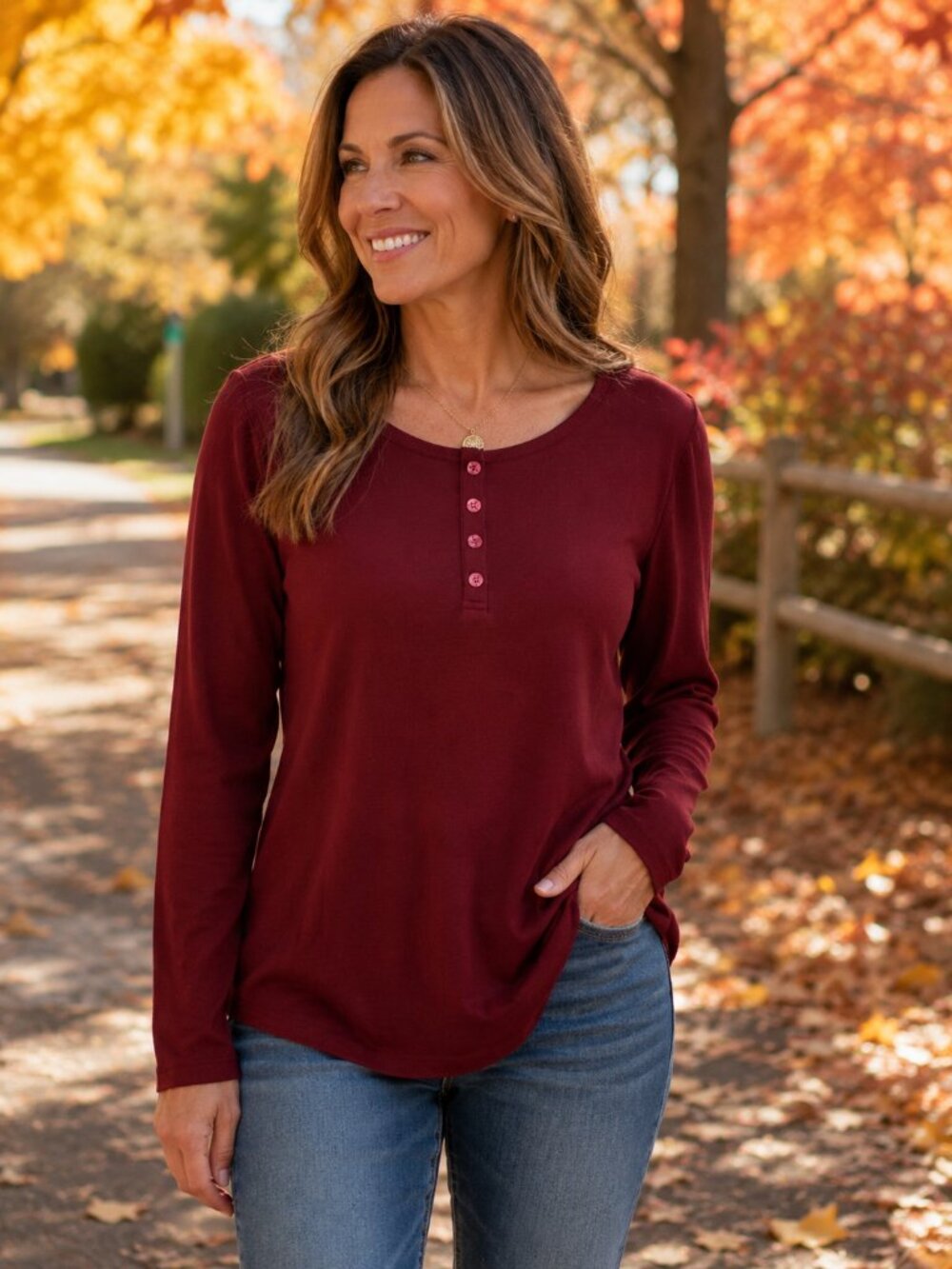 d&co. Long Sleeve Henley Zinfandel Tee NWOT M